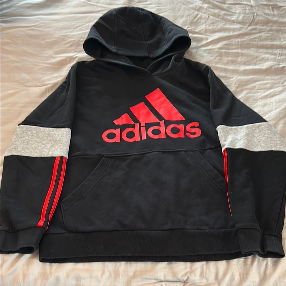Adidas Black Hoodie with Red Logo